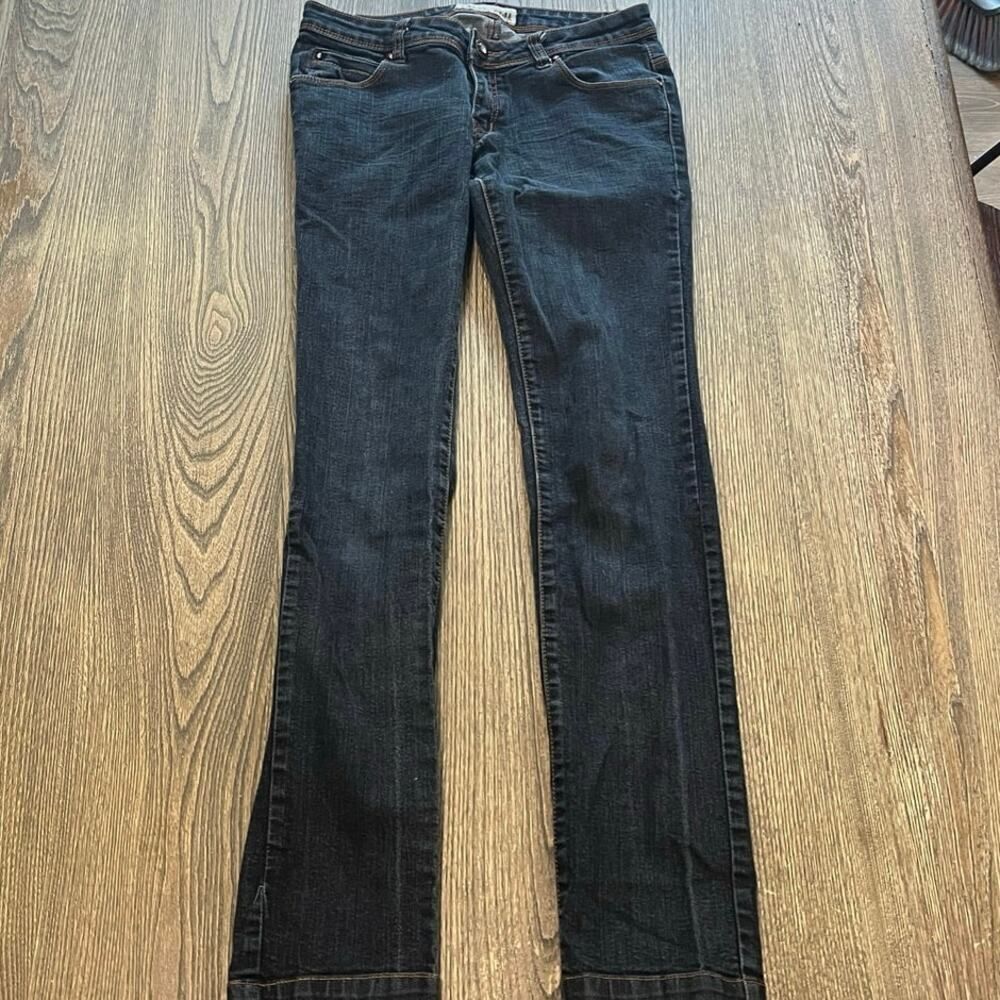 Miss Anna Womens Flare Jeans Mid Rise Denim 5 Pockets Dark Wash Blue Size 38
